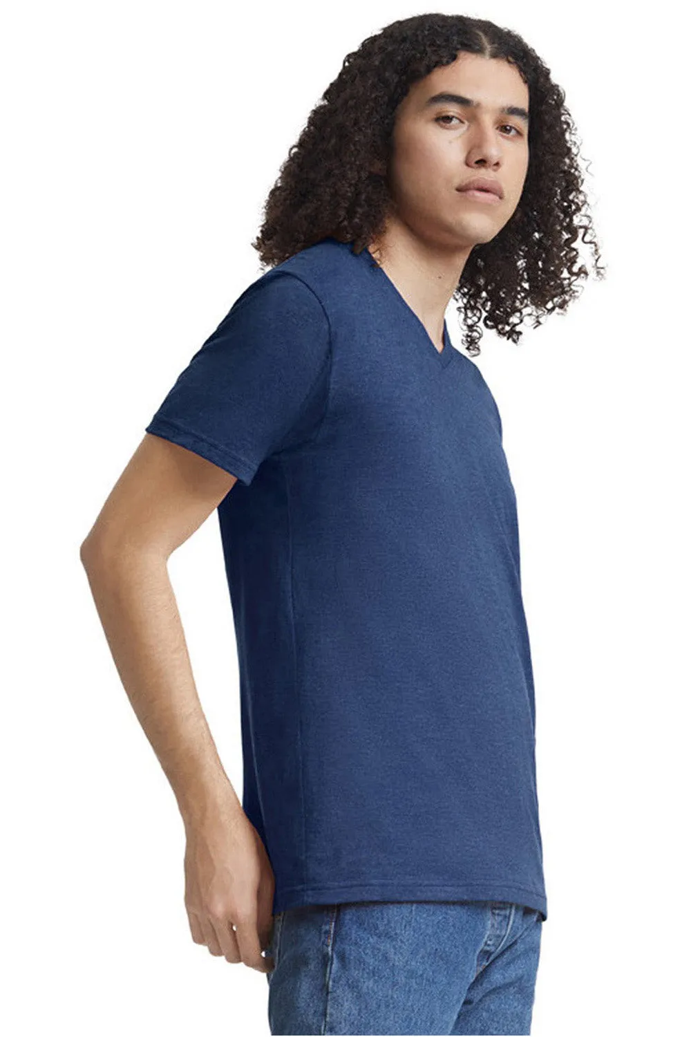 American Apparel Mens CVC Short Sleeve V-Neck T-Shirt - Heather Indigo Blue