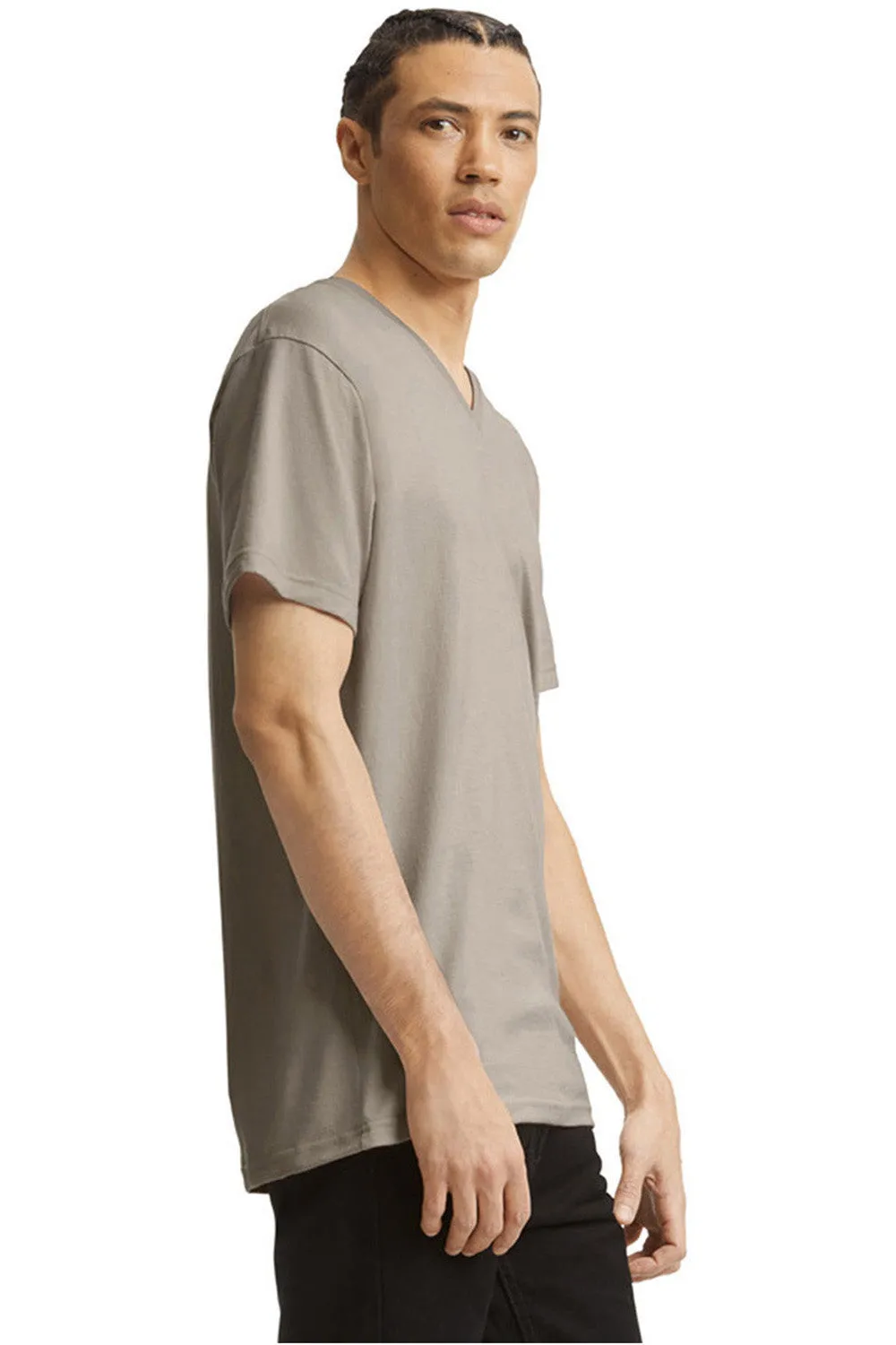 American Apparel Mens CVC Short Sleeve V-Neck T-Shirt - Heather Khaki Brown