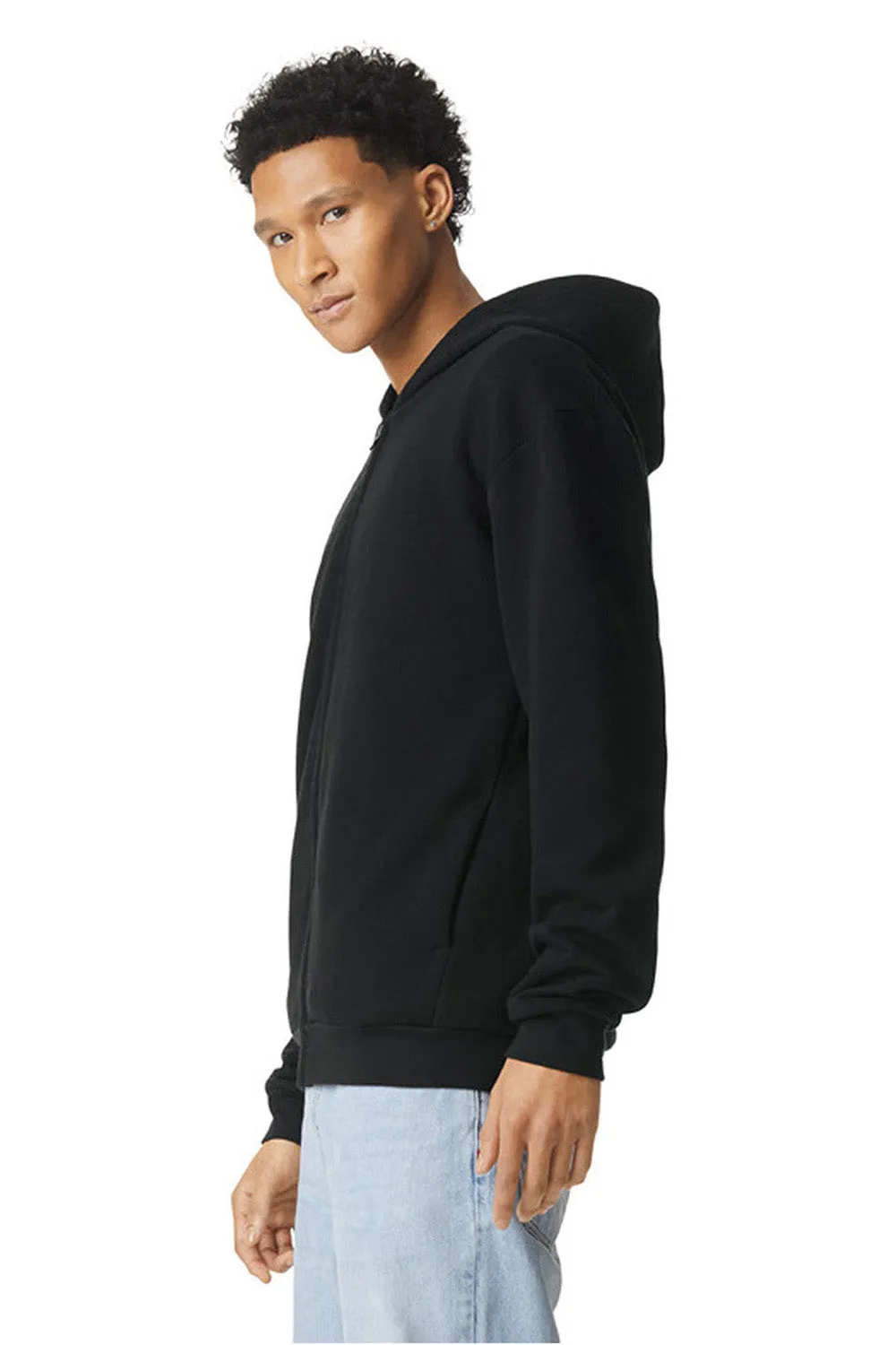 American Apparel Mens ReFlex Fleece Full Zip Hooded Sweatshirt Hoodie w/ Pockets - Black