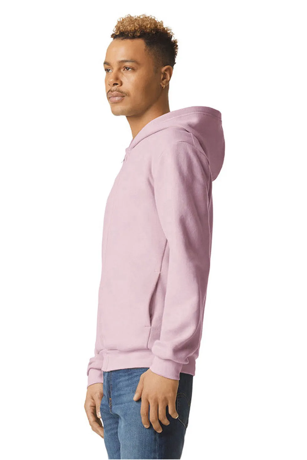 American Apparel Mens ReFlex Fleece Full Zip Hooded Sweatshirt Hoodie w/ Pockets - Blush Pink