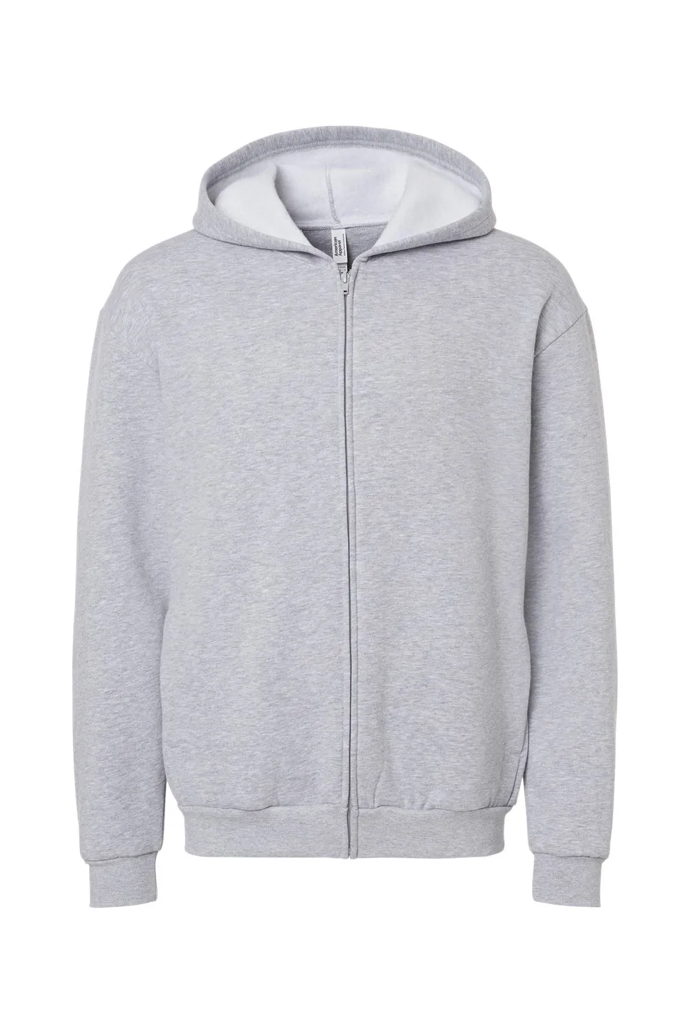 American Apparel Mens ReFlex Fleece Full Zip Hooded Sweatshirt Hoodie w/ Pockets - Heather Grey