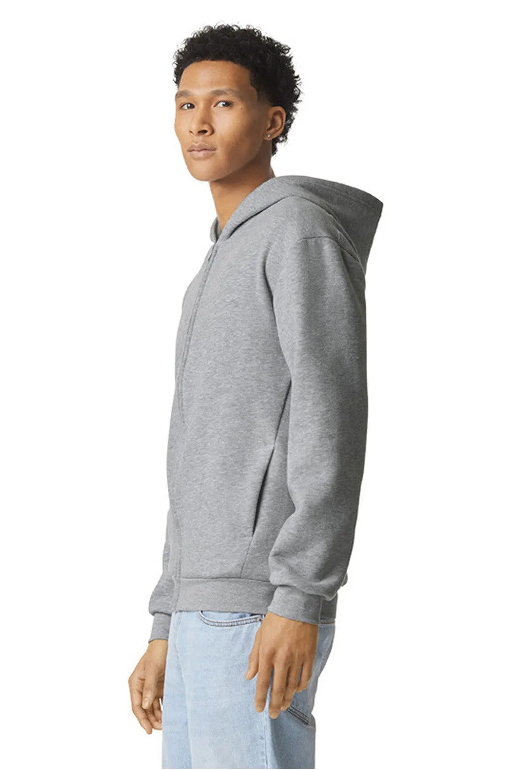 American Apparel Mens ReFlex Fleece Full Zip Hooded Sweatshirt Hoodie w/ Pockets - Heather Grey