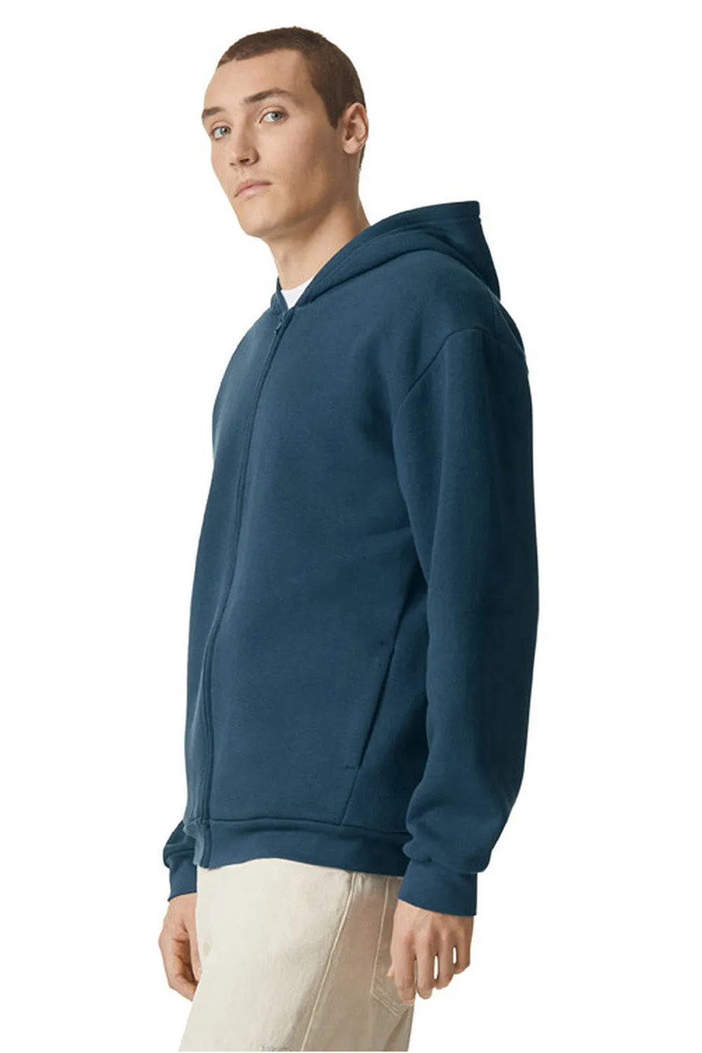 American Apparel Mens ReFlex Fleece Full Zip Hooded Sweatshirt Hoodie w/ Pockets - Sea Blue