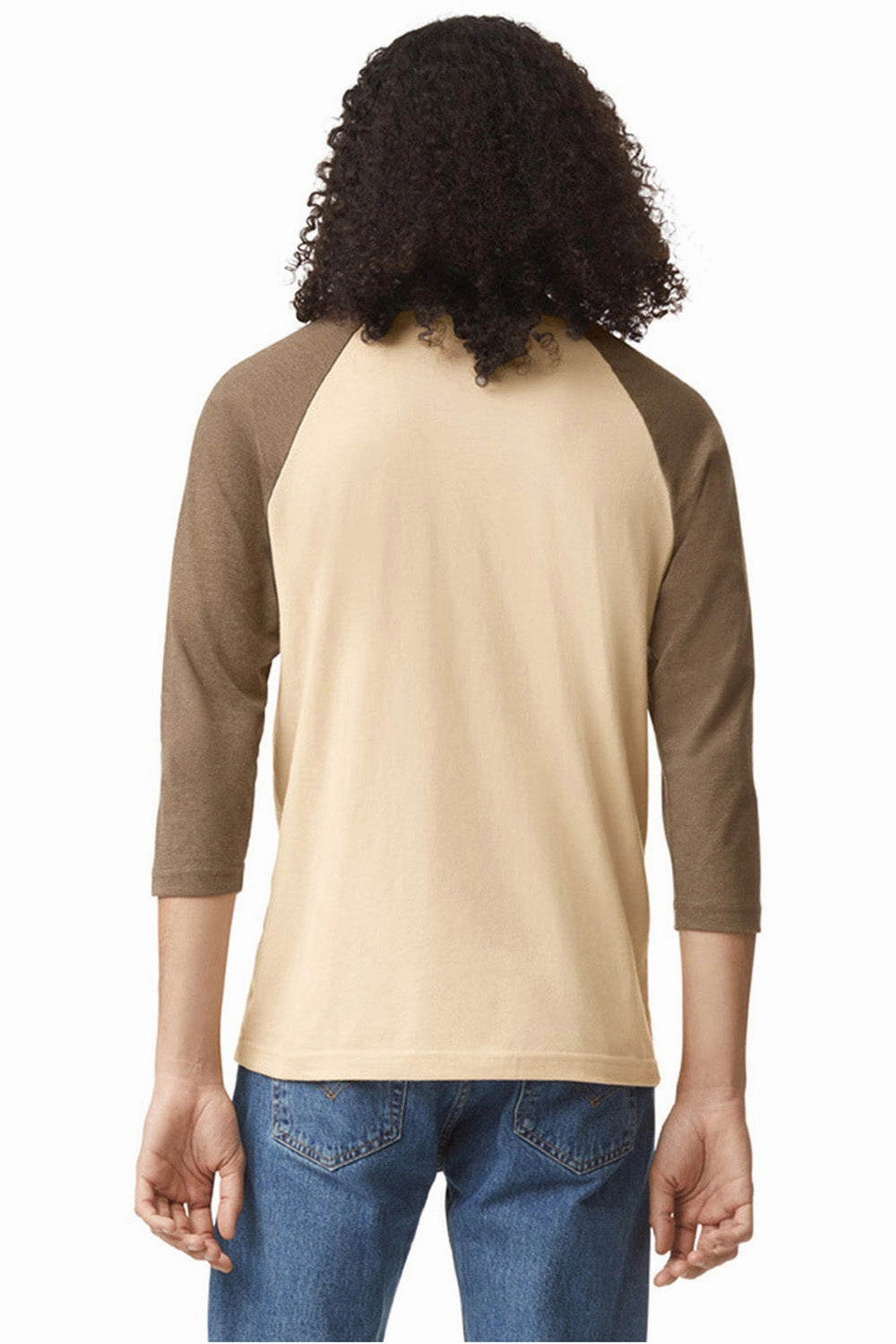 American Apparel Mens CVC Raglan 3/4 Sleeve Crewneck T-Shirt - Heather Bone/Heather Army Brown