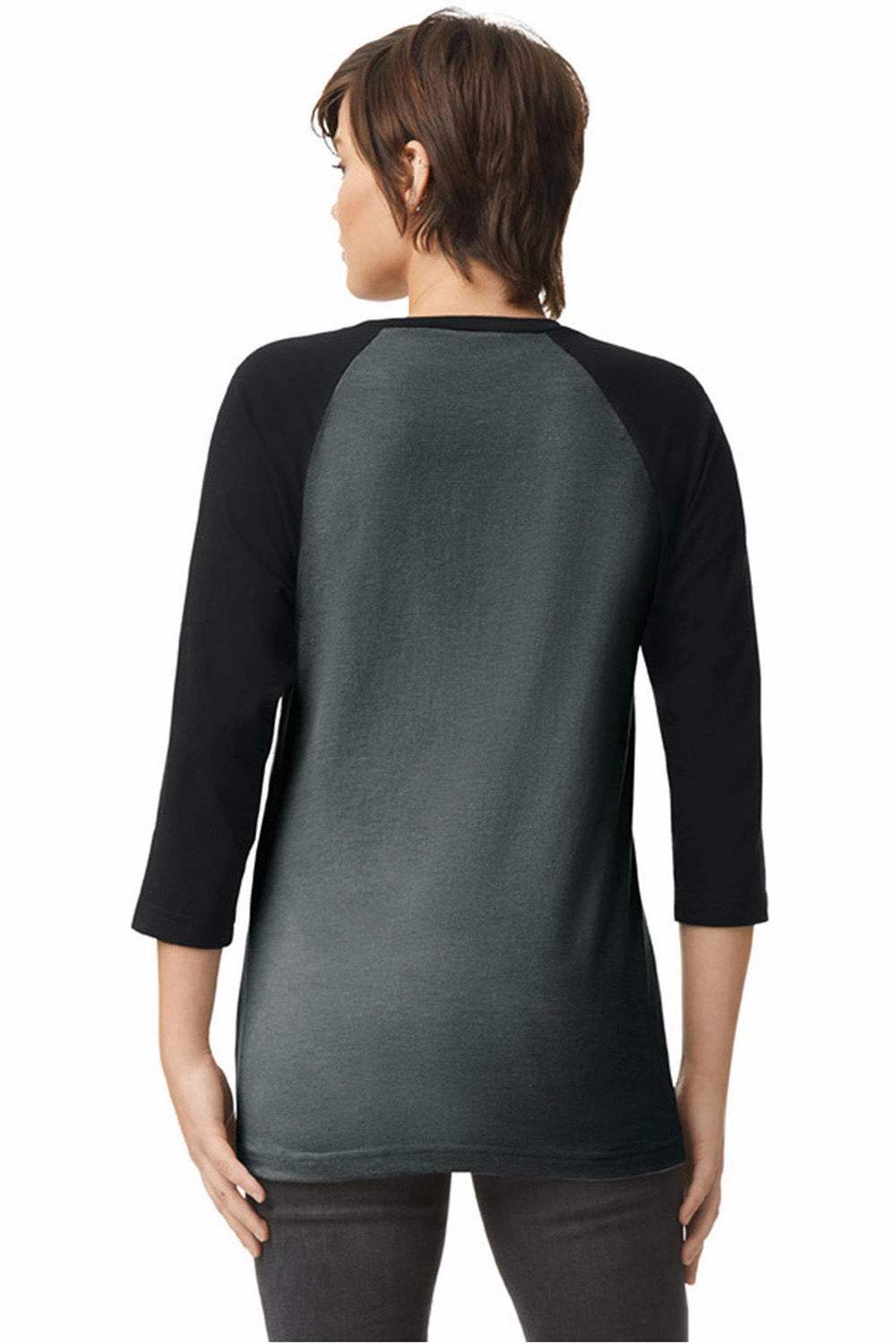 American Apparel Mens CVC Raglan 3/4 Sleeve Crewneck T-Shirt - Heather Charcoal Grey/Black