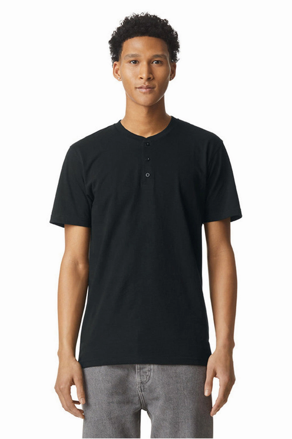 American Apparel Mens CVC Short Sleeve Henley T-Shirt - Black