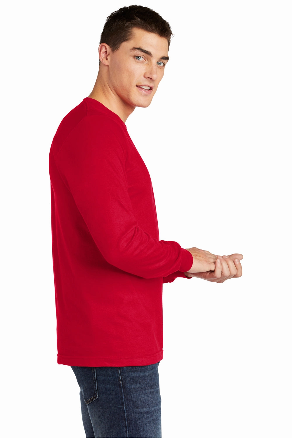 American Apparel Mens Fine Jersey Long Sleeve Crewneck T-Shirt - Red