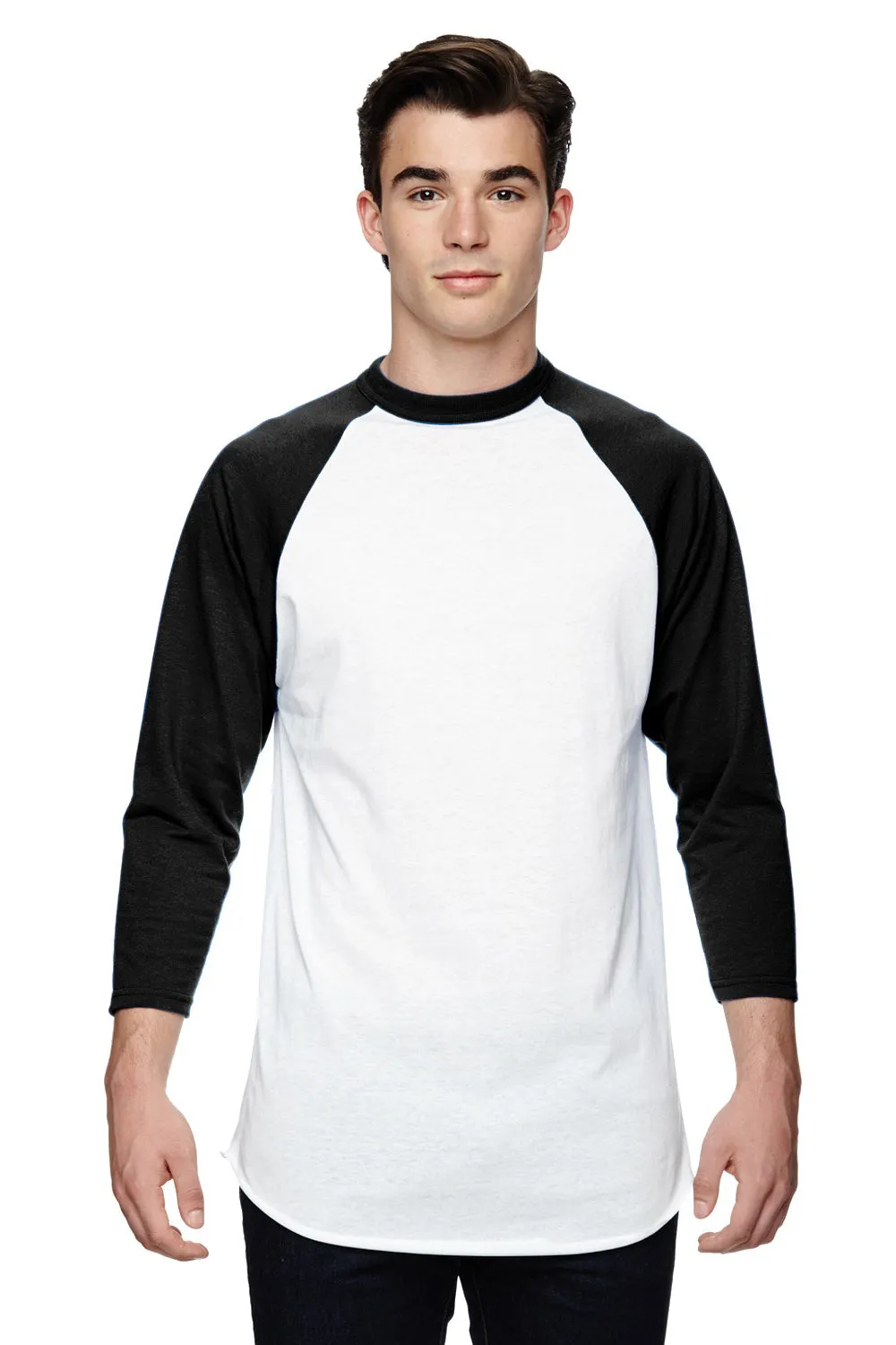 Augusta Sportswear Mens 3/4 Sleeve Crewneck T-Shirt - White/Black