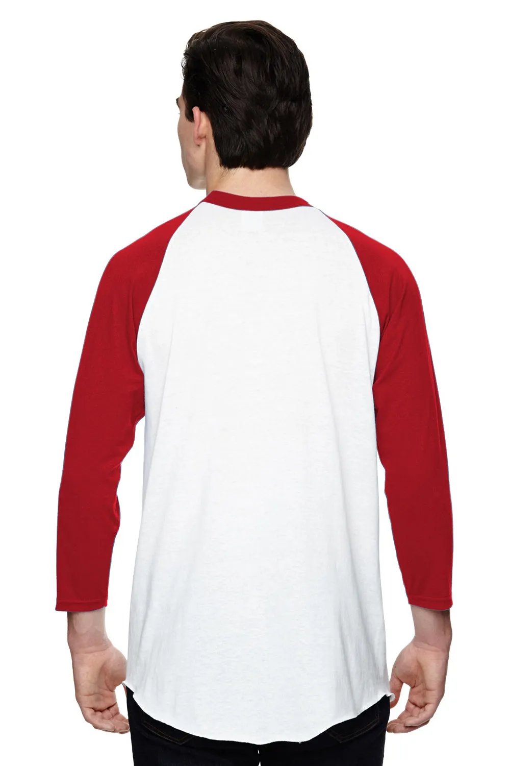 Augusta Sportswear Mens 3/4 Sleeve Crewneck T-Shirt - White/Red
