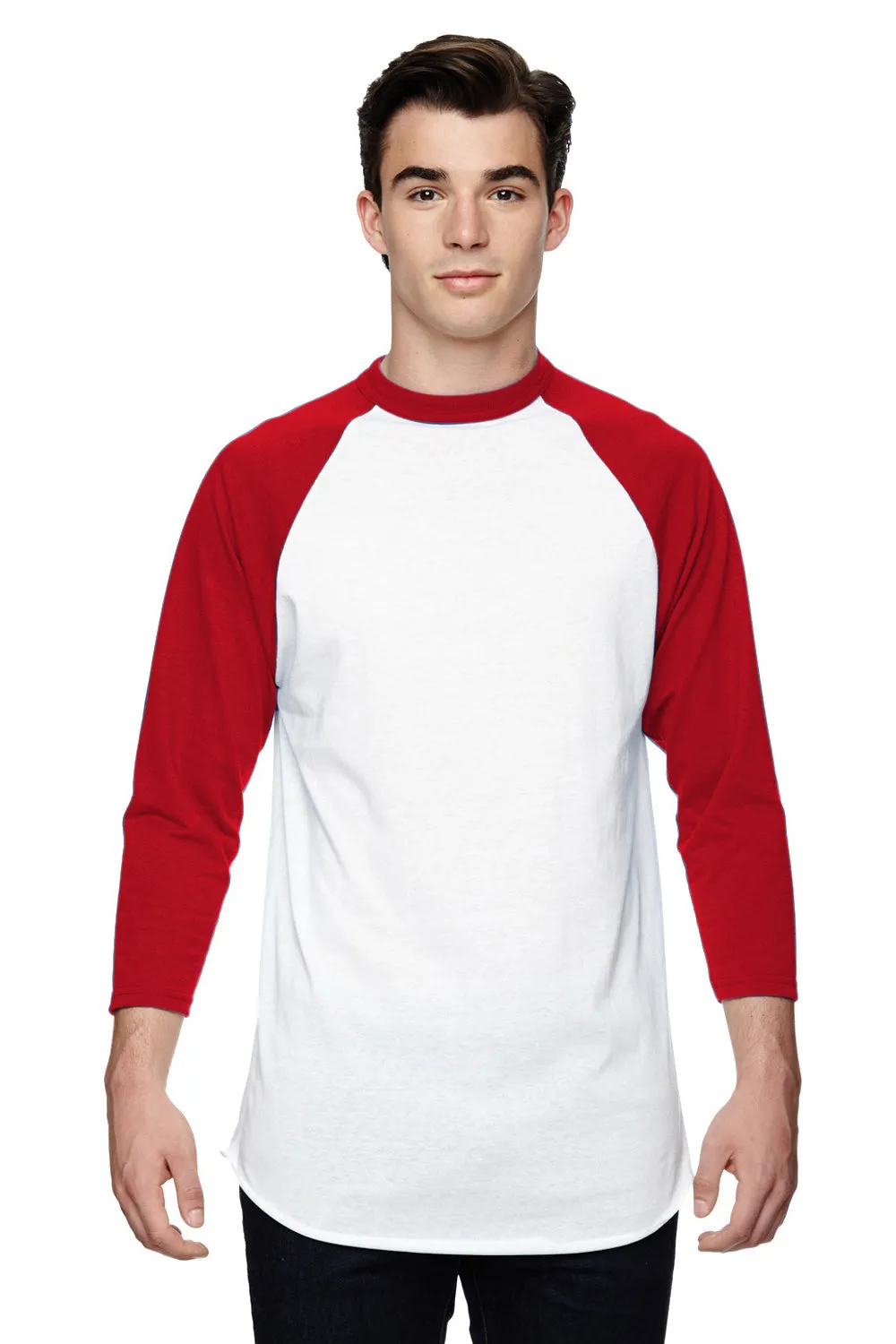 Augusta Sportswear Mens 3/4 Sleeve Crewneck T-Shirt - White/Red