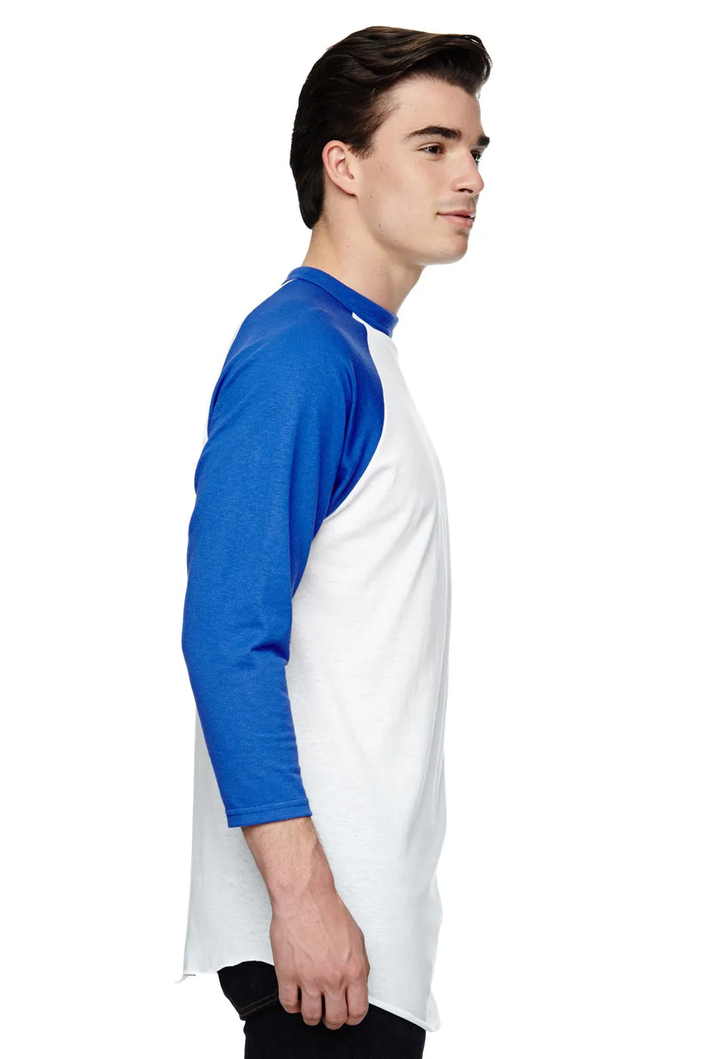 Augusta Sportswear Mens 3/4 Sleeve Crewneck T-Shirt - White/Royal Blue