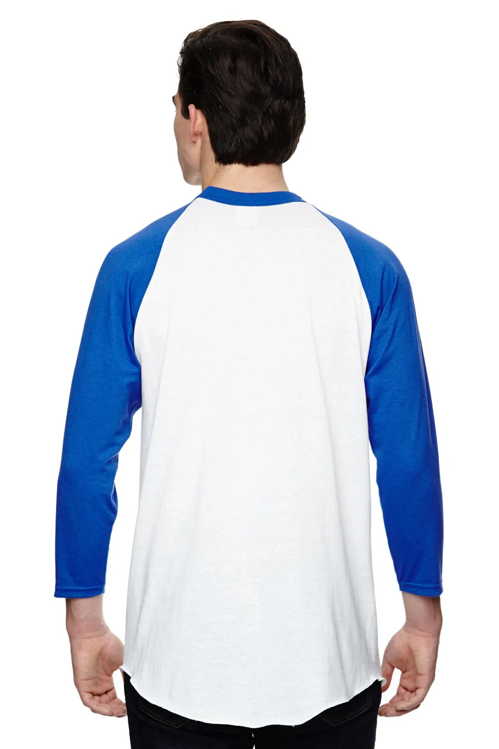 Augusta Sportswear Mens 3/4 Sleeve Crewneck T-Shirt - White/Royal Blue