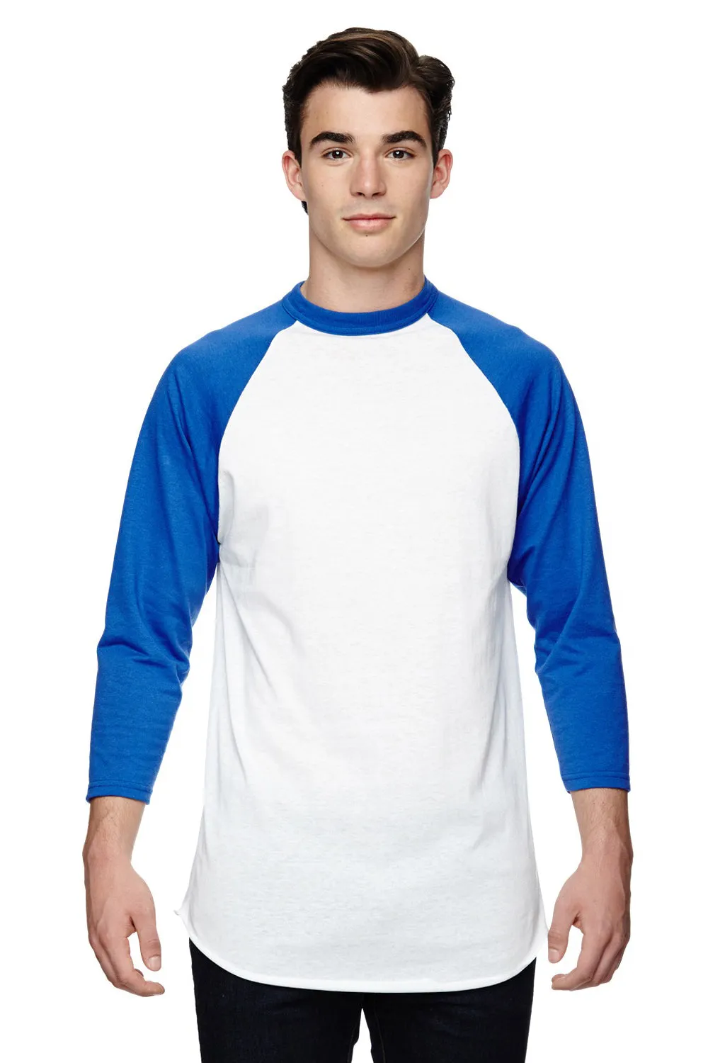 Augusta Sportswear Mens 3/4 Sleeve Crewneck T-Shirt - White/Royal Blue