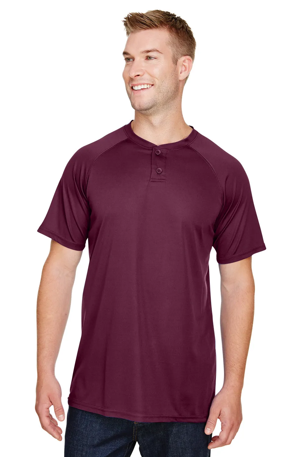 Augusta Sportswear Mens Attain 2 Moisture Wicking Button Short Sleeve Baseball Jersey - Maroon
