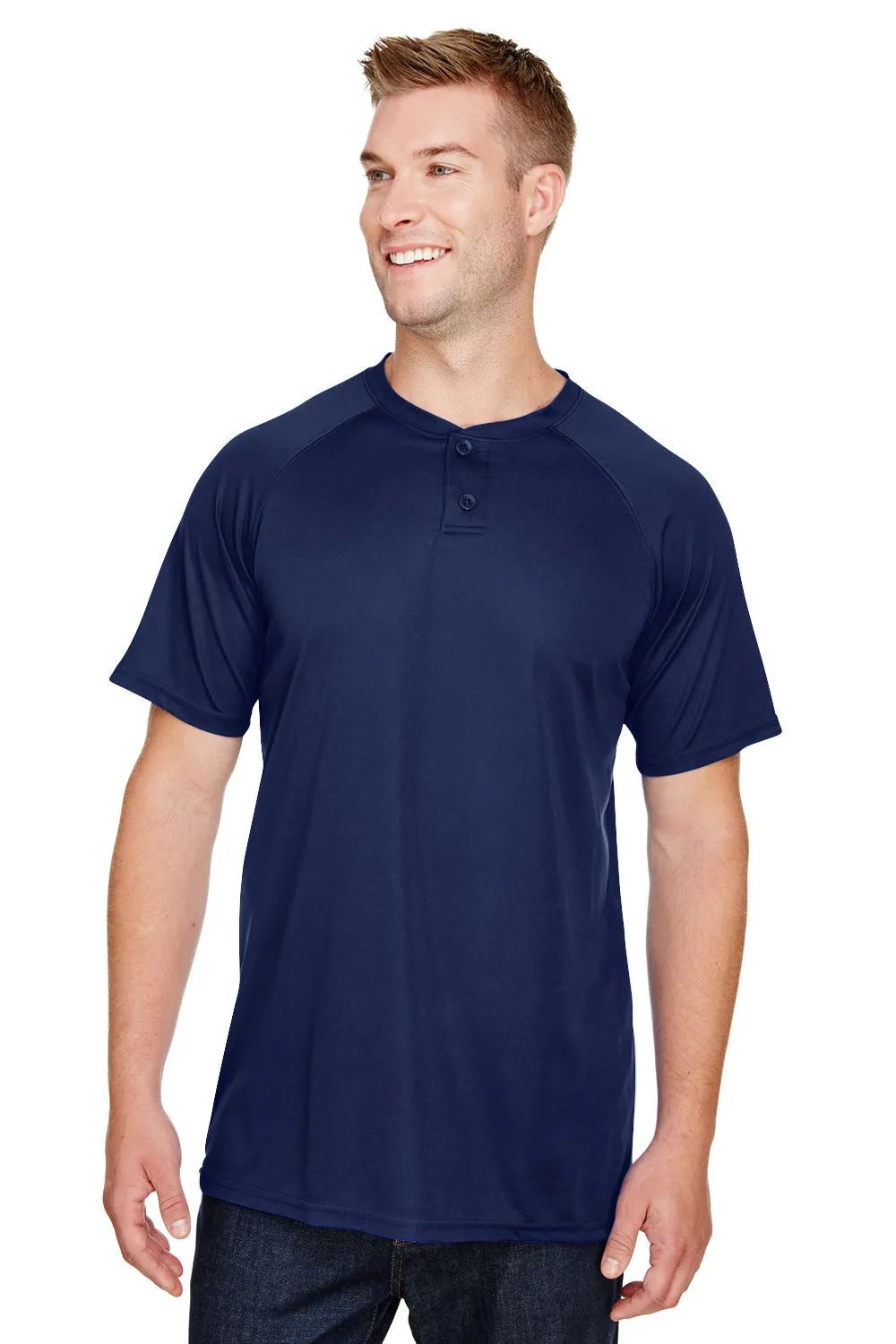 Augusta Sportswear Mens Attain 2 Moisture Wicking Button Short Sleeve Baseball Jersey - Navy Blue