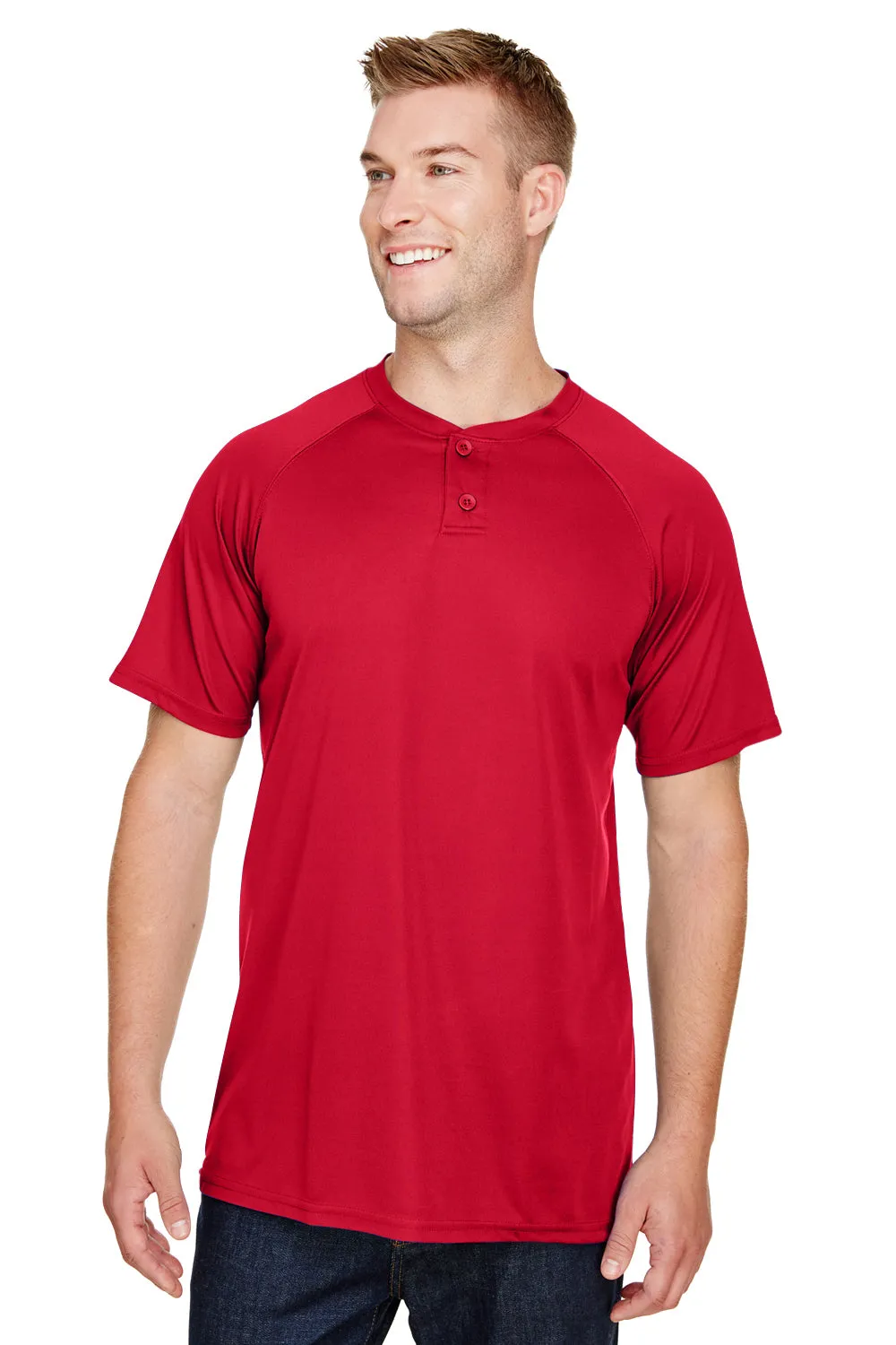 Augusta Sportswear Mens Attain 2 Moisture Wicking Button Short Sleeve Baseball Jersey - Red