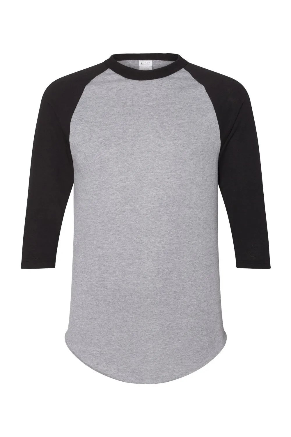 Augusta Sportswear Mens Raglan 3/4 Sleeve Crewneck T-Shirt - Heather Grey/Black