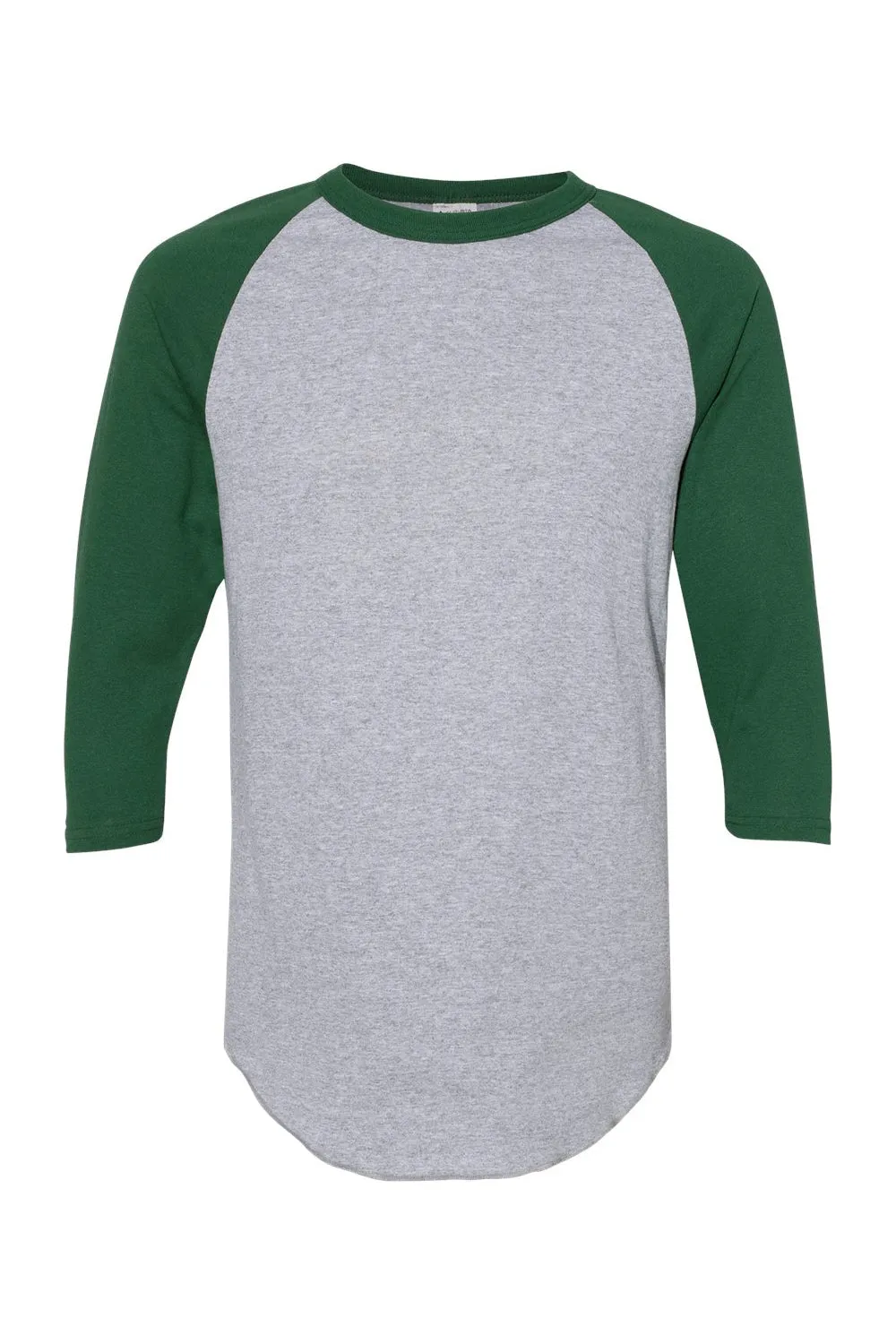 Augusta Sportswear Mens Raglan 3/4 Sleeve Crewneck T-Shirt - Heather Grey/Dark Green