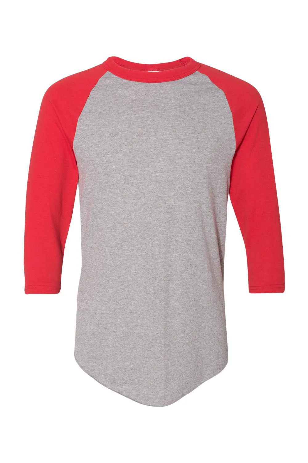 Augusta Sportswear Mens Raglan 3/4 Sleeve Crewneck T-Shirt - Heather Grey/Red