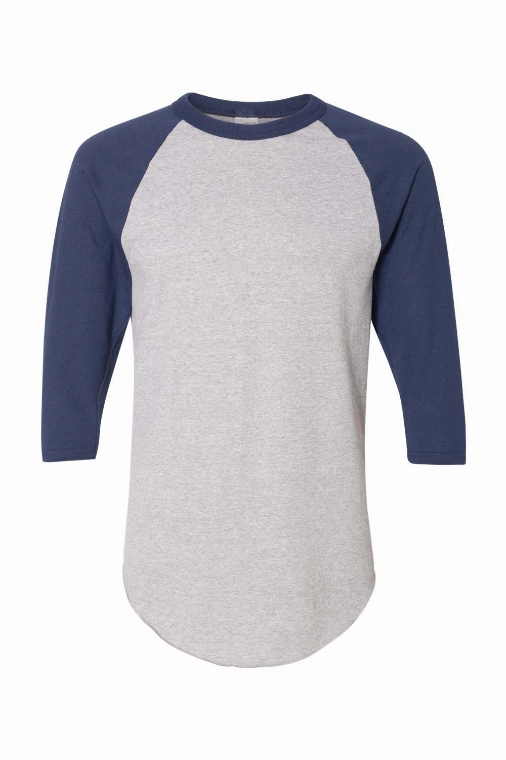 Augusta Sportswear Mens 3/4 Sleeve Crewneck T-Shirt - Heather Grey/Navy Blue