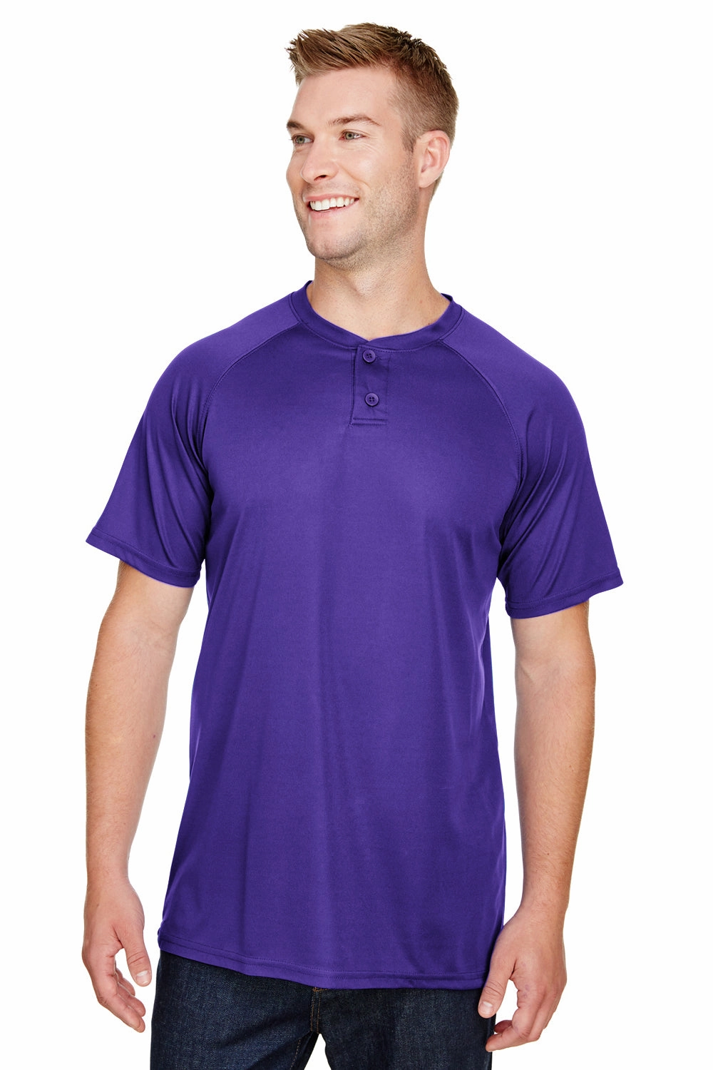 Augusta Sportswear Mens Attain 2 Moisture Wicking Button Short Sleeve Baseball Jersey - Purple