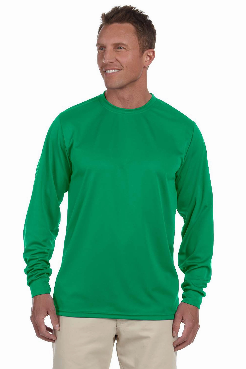 Augusta Sportswear Mens Moisture Wicking Long Sleeve Crewneck T-Shirt - Kelly Green