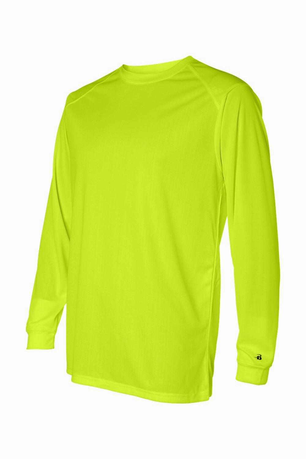 Badger Mens B-Core Moisture Wicking Long Sleeve Crewneck T-Shirt - Safety Yellow