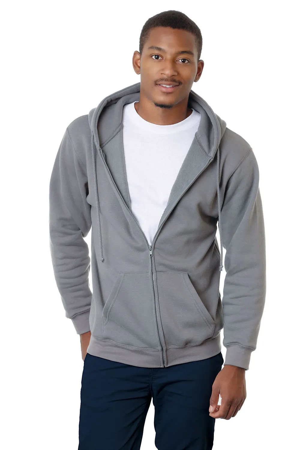 Bayside Mens USA Made Full Zip Hooded Sweatshirt Hoodie w/ Pockets - Charcoal Grey