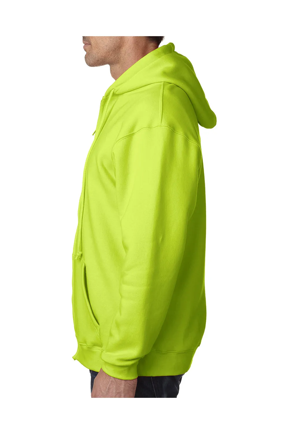 Bayside Mens USA Made Full Zip Hooded Sweatshirt Hoodie w/ Pockets - Lime Green