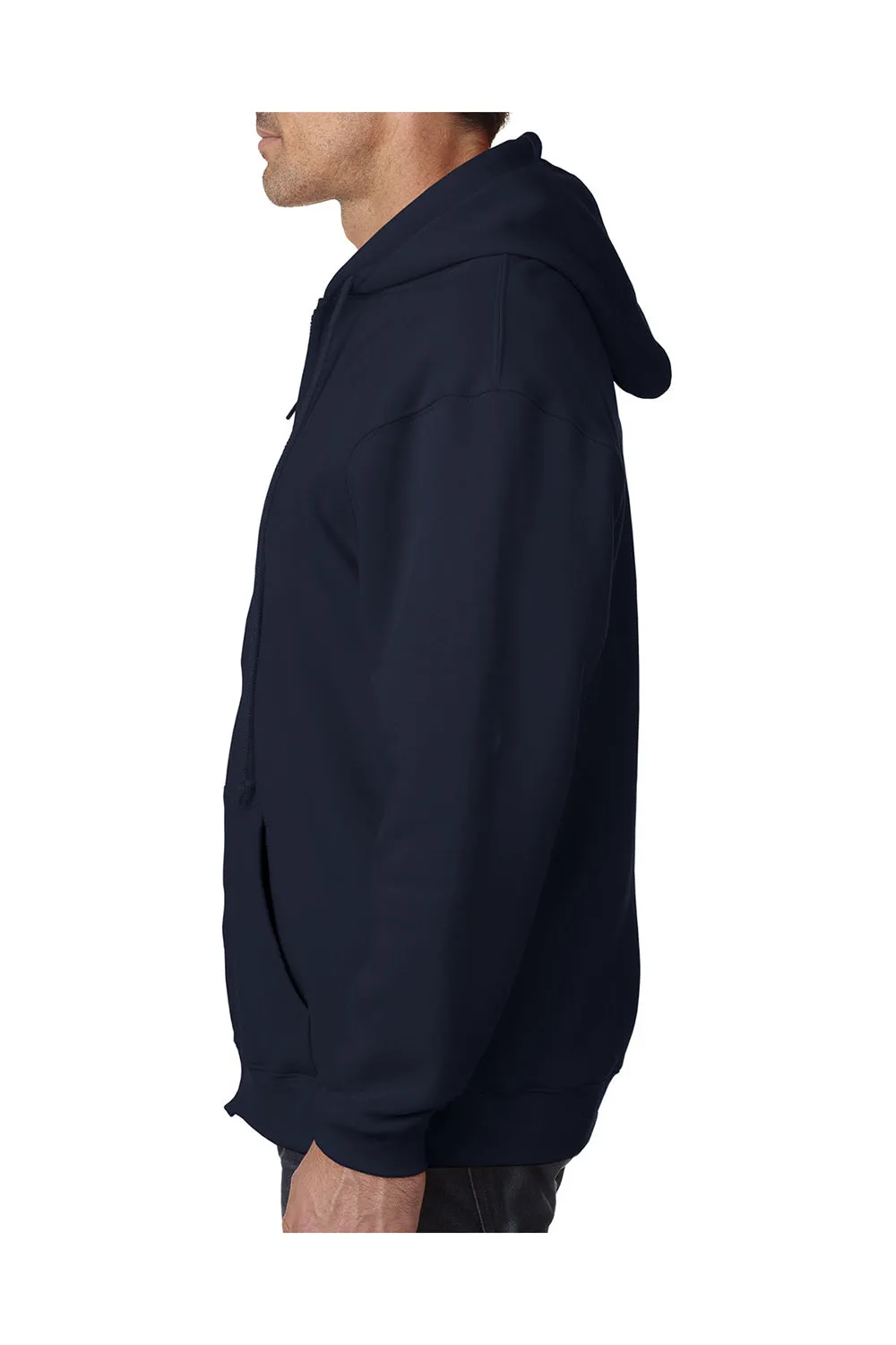 Bayside Mens USA Made Full Zip Hooded Sweatshirt Hoodie w/ Pockets - Navy Blue