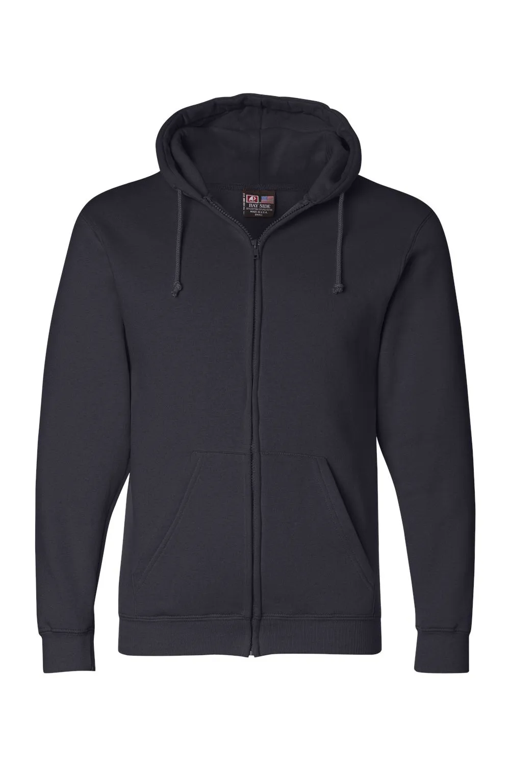 Bayside Mens USA Made Full Zip Hooded Sweatshirt Hoodie w/ Pockets - Navy Blue