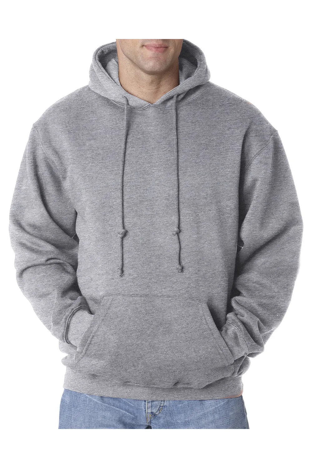 Bayside Mens USA Made Hooded Sweatshirt Hoodie w/ Pouch Pocket - Dark Ash Grey