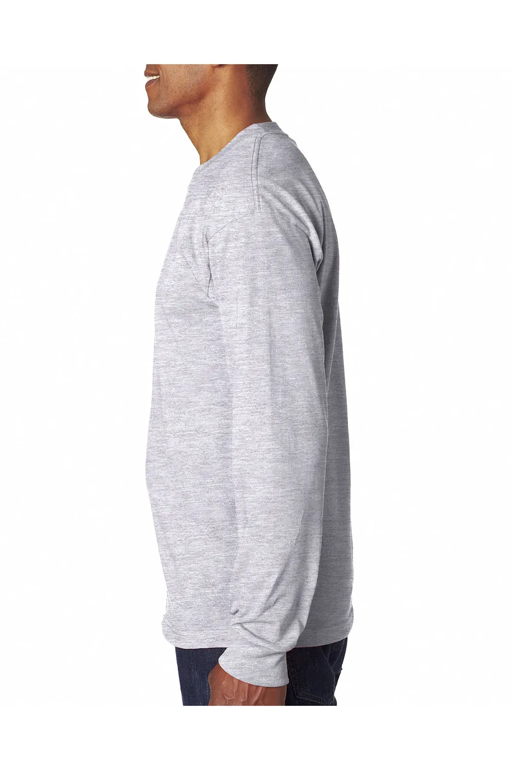 Bayside Mens USA Made Long Sleeve Crewneck T-Shirt - Ash Grey