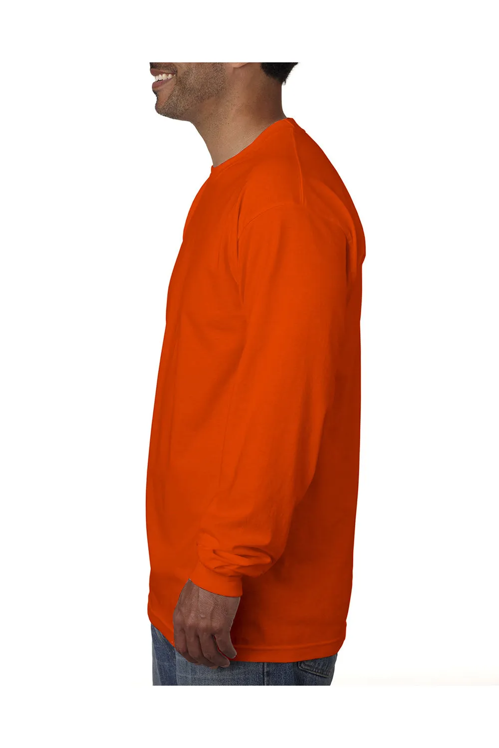 Bayside Mens USA Made Long Sleeve Crewneck T-Shirt - Bright Orange