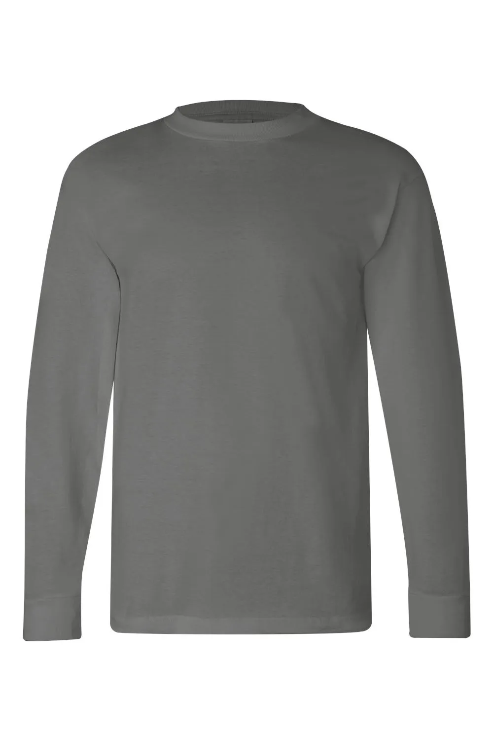 Bayside Mens USA Made Long Sleeve Crewneck T-Shirt - Charcoal Grey