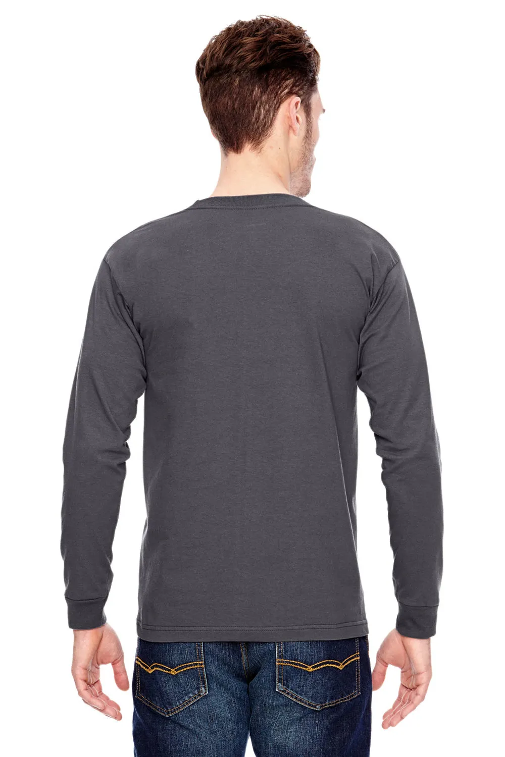 Bayside Mens USA Made Long Sleeve Crewneck T-Shirt - Charcoal Grey
