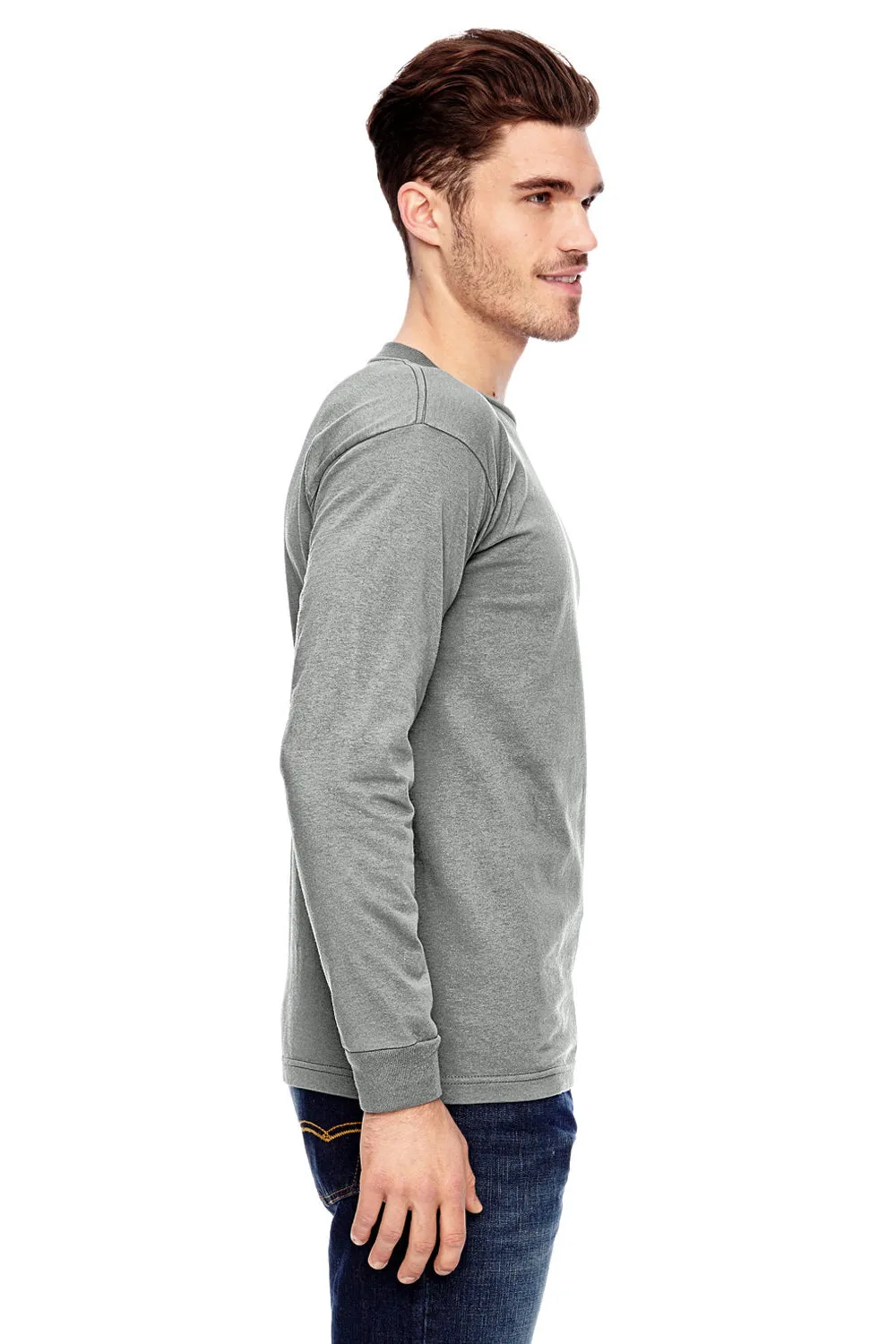 Bayside Mens USA Made Long Sleeve Crewneck T-Shirt - Dark Ash Grey
