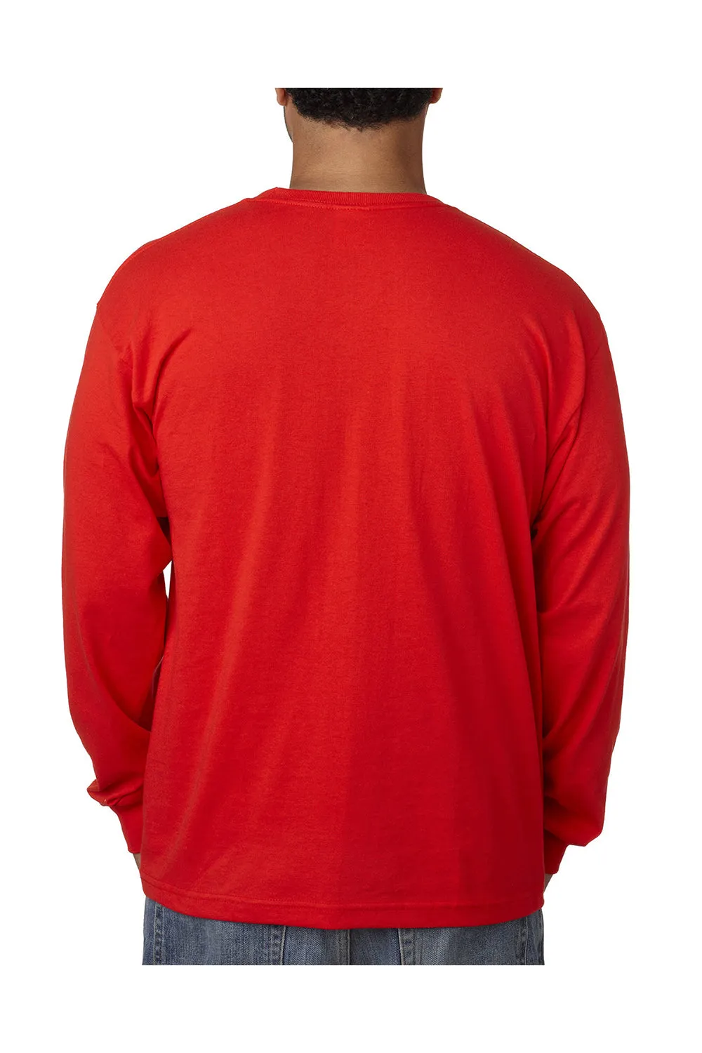 Bayside Mens USA Made Long Sleeve Crewneck T-Shirt - Red