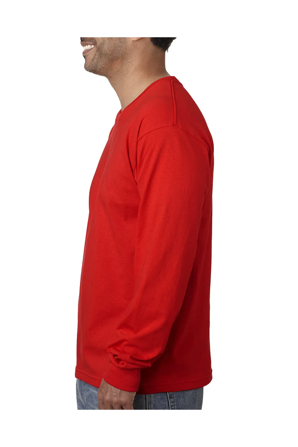 Bayside Mens USA Made Long Sleeve Crewneck T-Shirt - Red