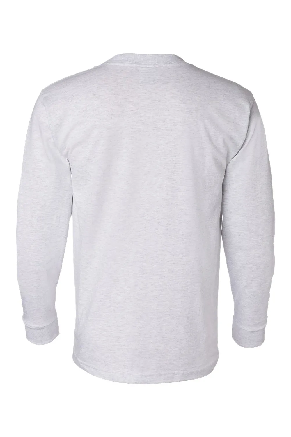 Bayside Mens USA Made Long Sleeve Crewneck T-Shirt w/ Pocket - Ash Grey