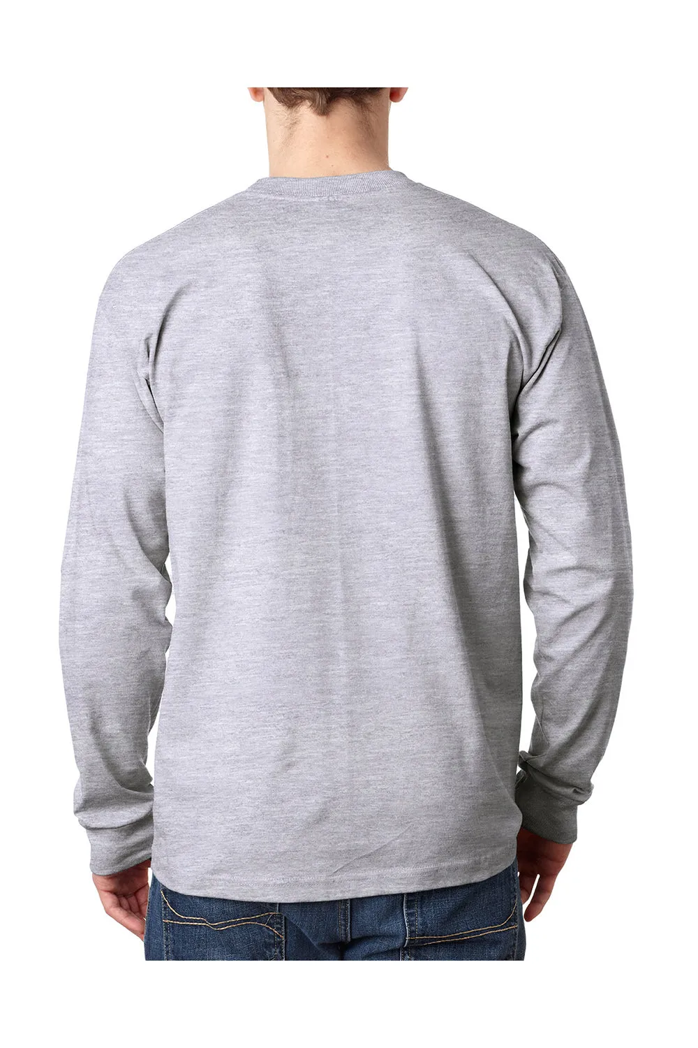 Bayside Mens USA Made Long Sleeve Crewneck T-Shirt w/ Pocket - Ash Grey