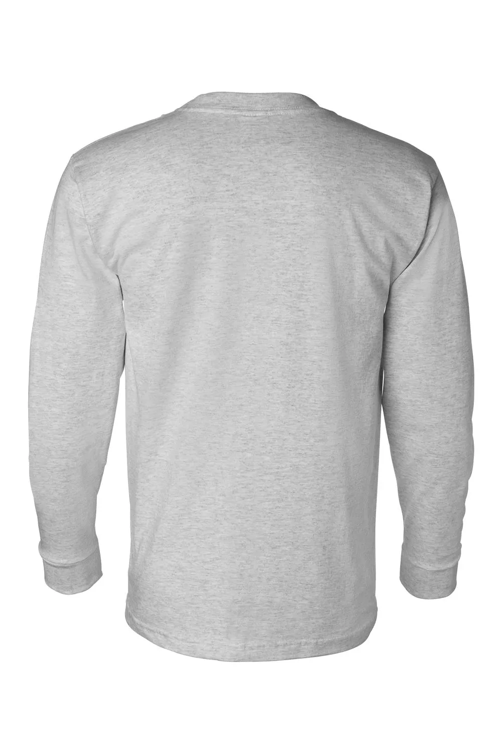 Bayside Mens USA Made Long Sleeve Crewneck T-Shirt w/ Pocket - Dark Ash Grey