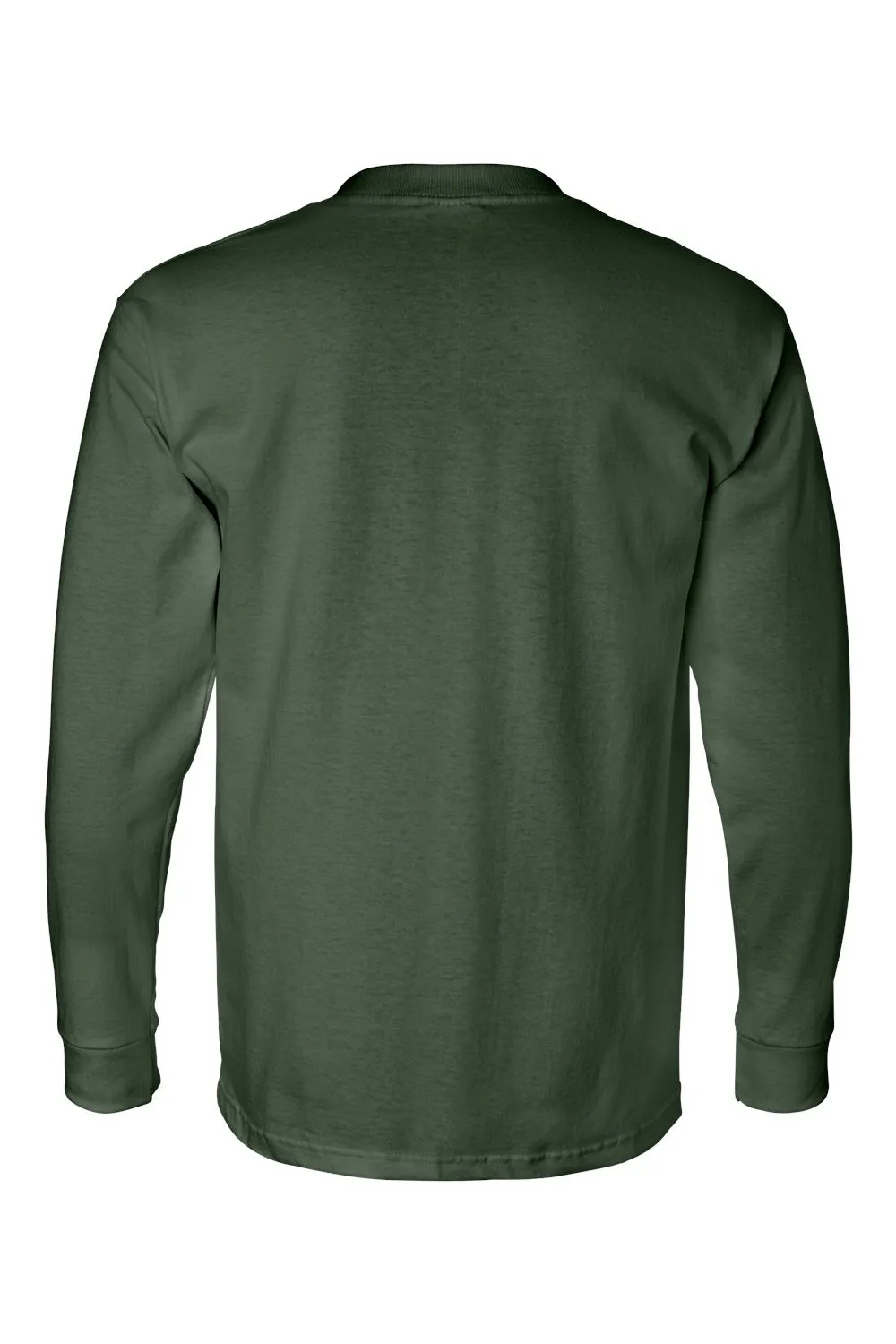 Bayside Mens USA Made Long Sleeve Crewneck T-Shirt w/ Pocket - Forest Green