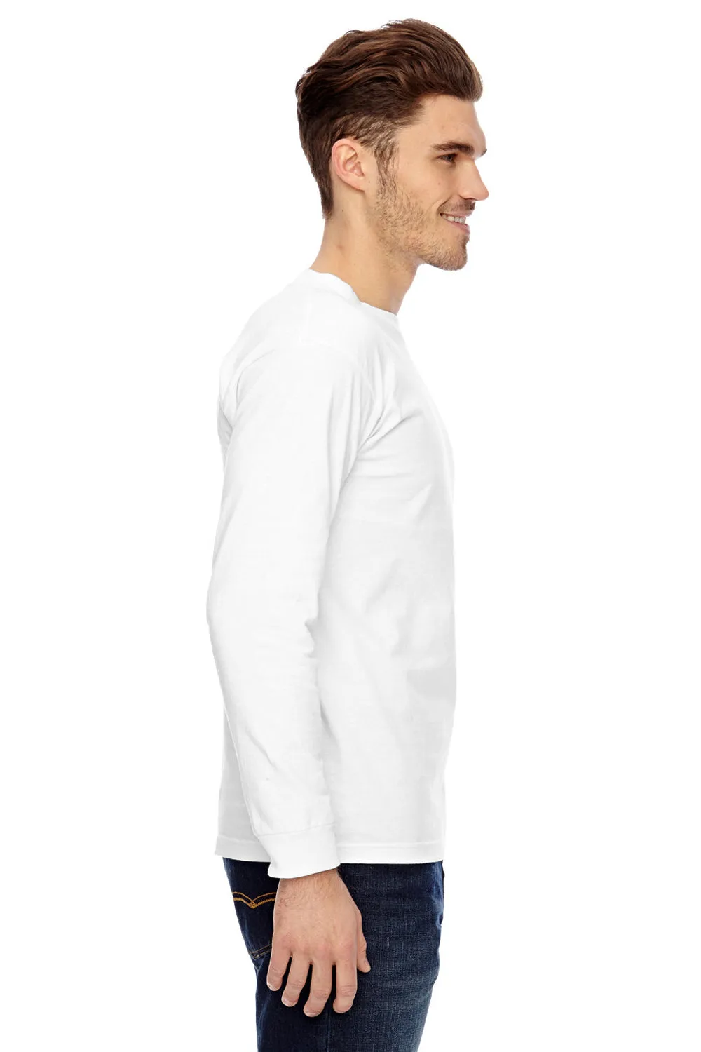 Bayside Mens USA Made Long Sleeve Crewneck T-Shirt - White