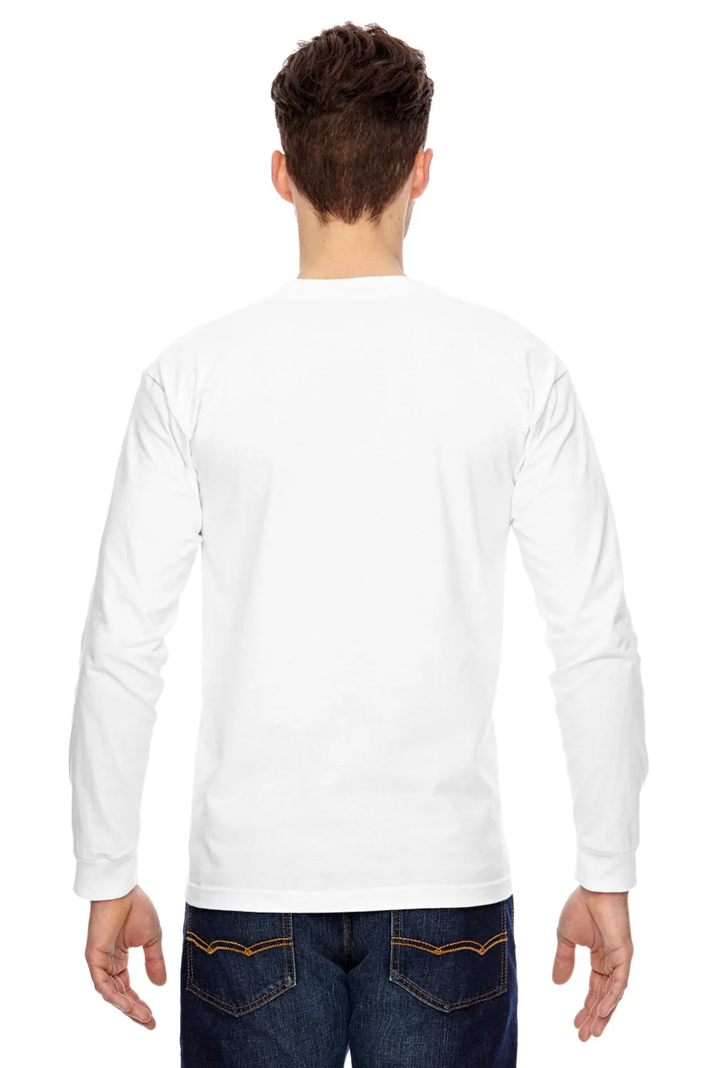Bayside Mens USA Made Long Sleeve Crewneck T-Shirt - White