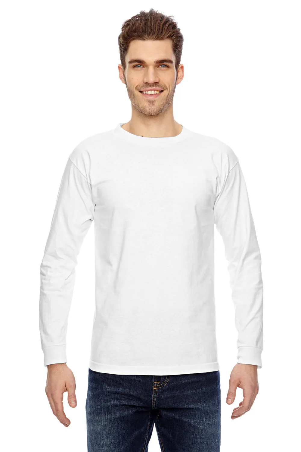 Bayside Mens USA Made Long Sleeve Crewneck T-Shirt - White