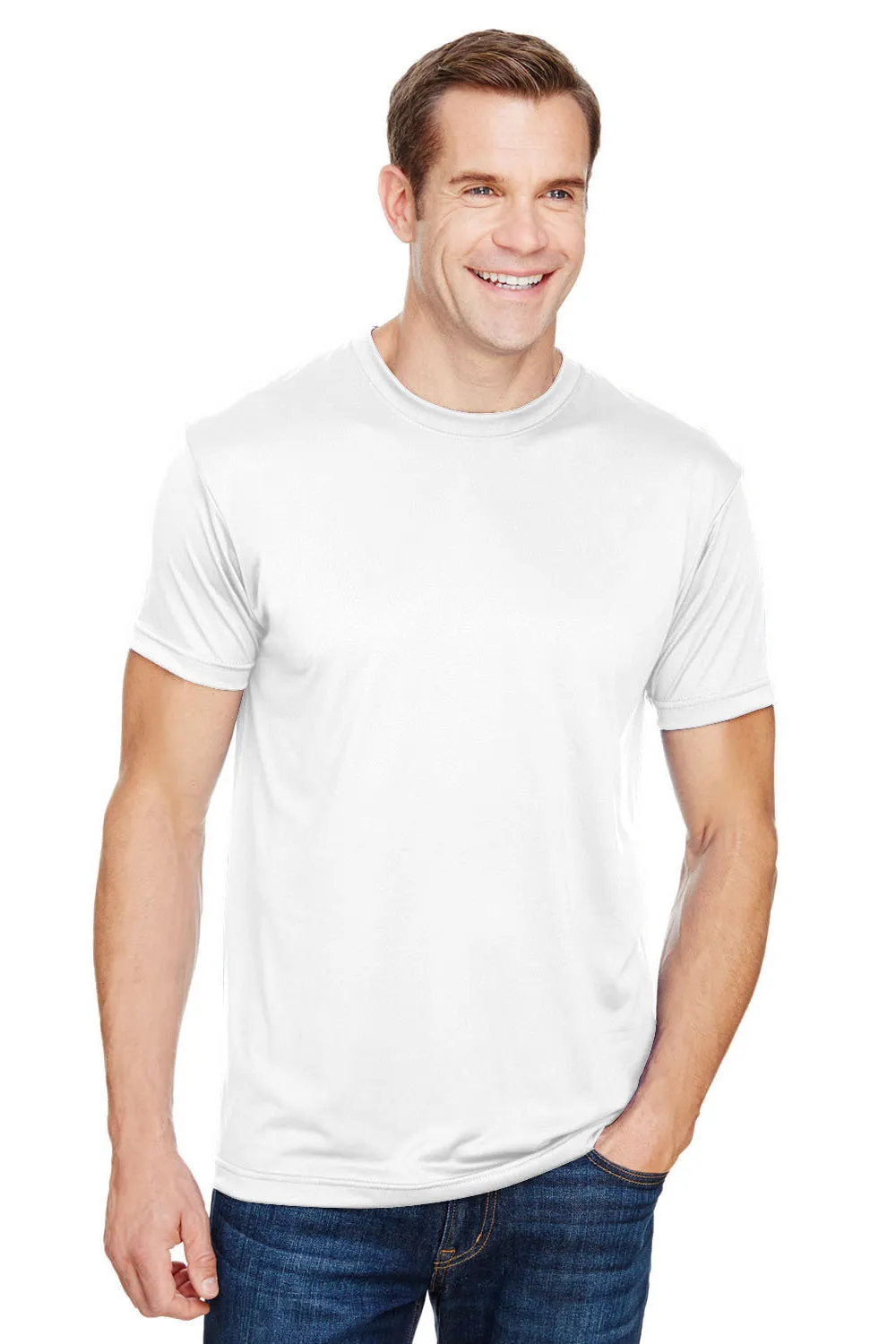 Bayside Mens USA Made Performance Short Sleeve Crewneck T-Shirt - White
