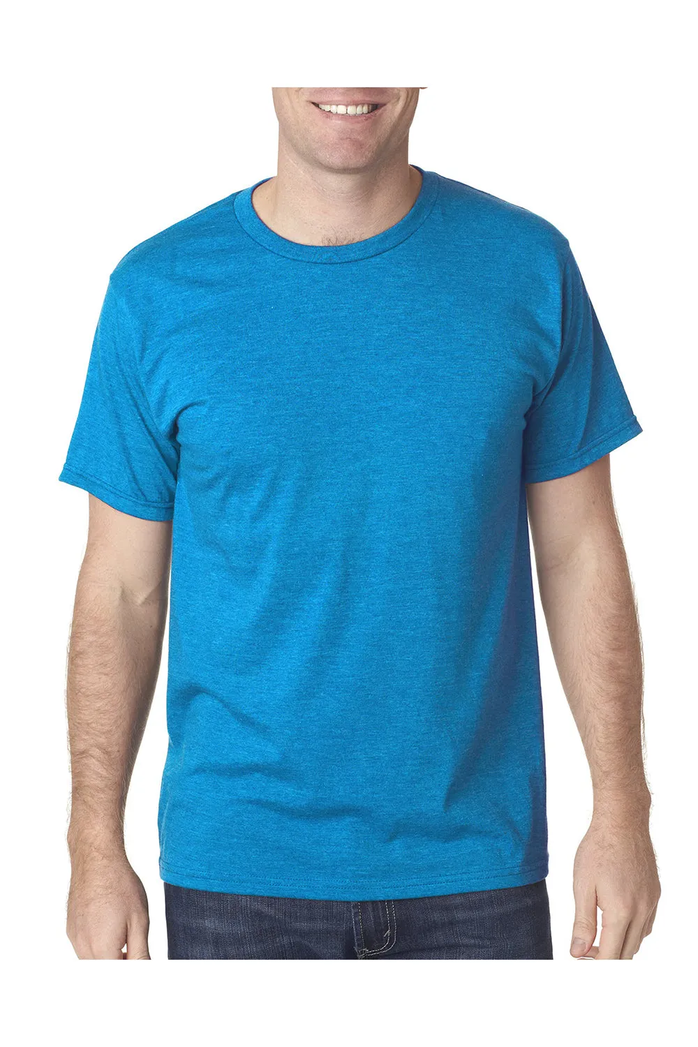 Bayside Mens USA Made Short Sleeve Crewneck T-Shirt - Heather Turquoise Blue