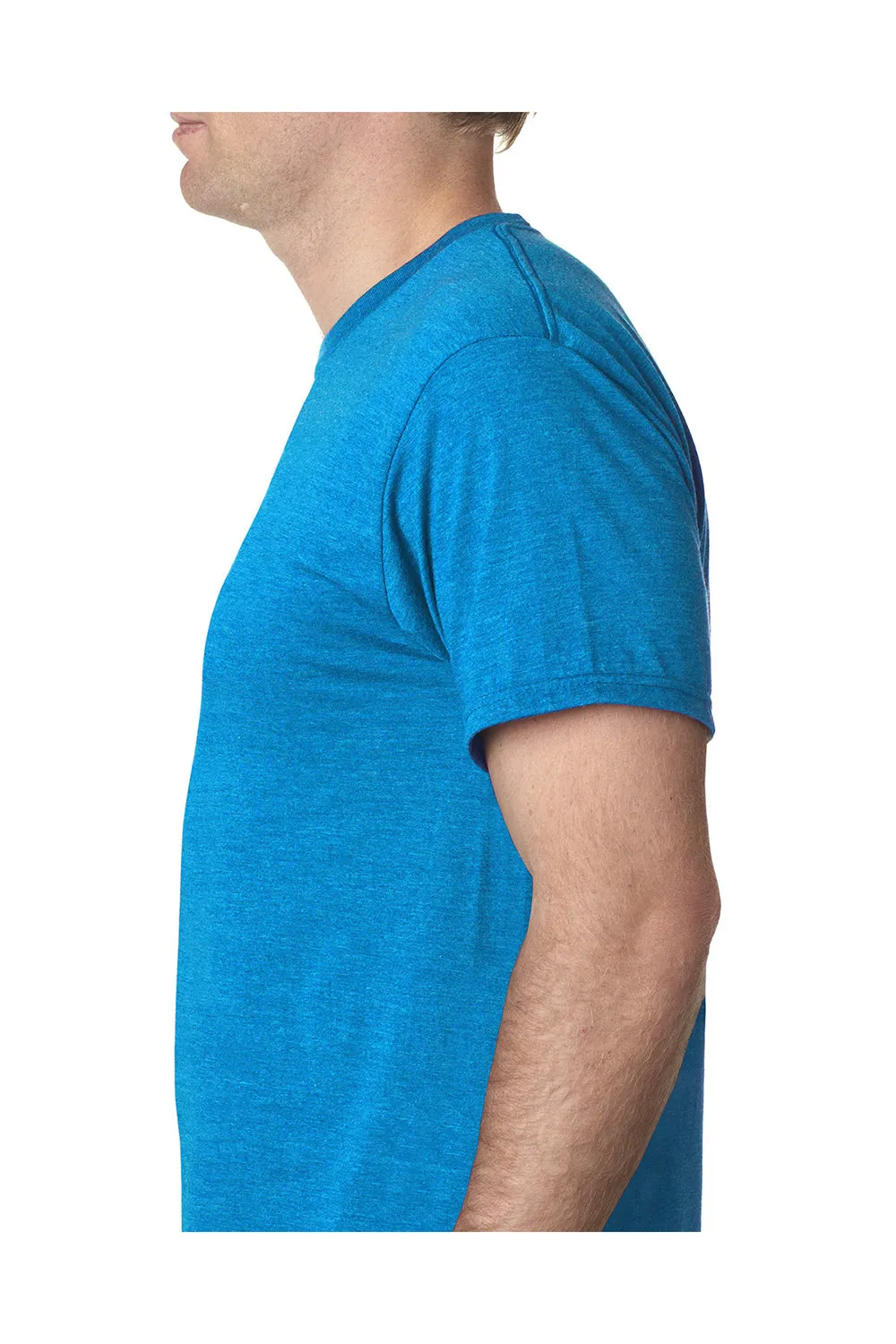 Bayside Mens USA Made Short Sleeve Crewneck T-Shirt - Heather Turquoise Blue