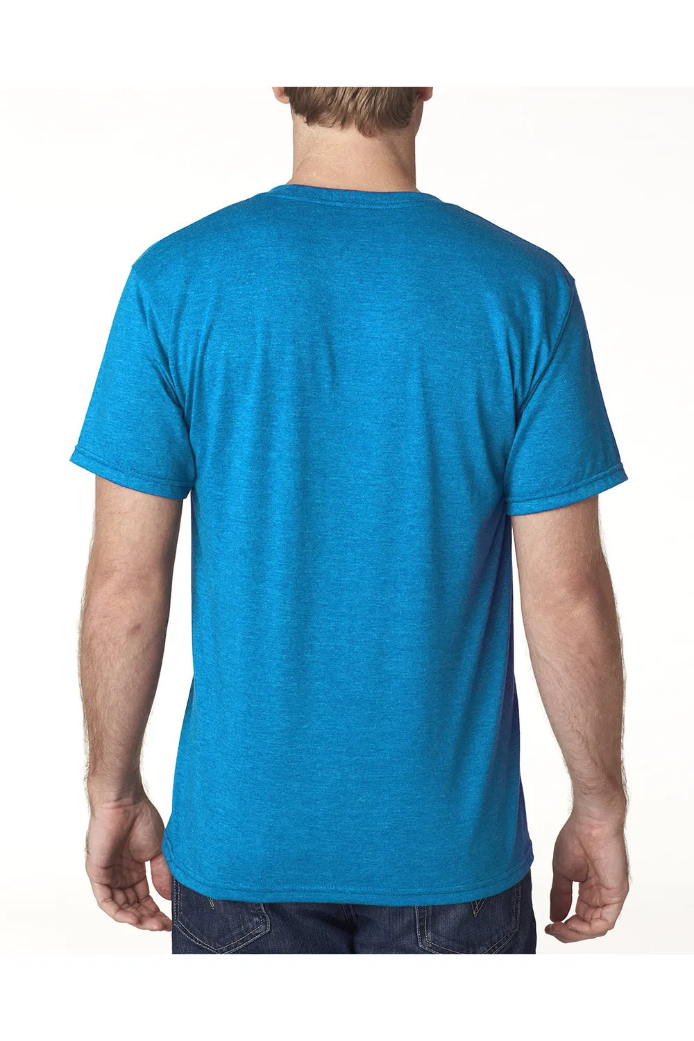 Bayside Mens USA Made Short Sleeve Crewneck T-Shirt - Heather Turquoise Blue